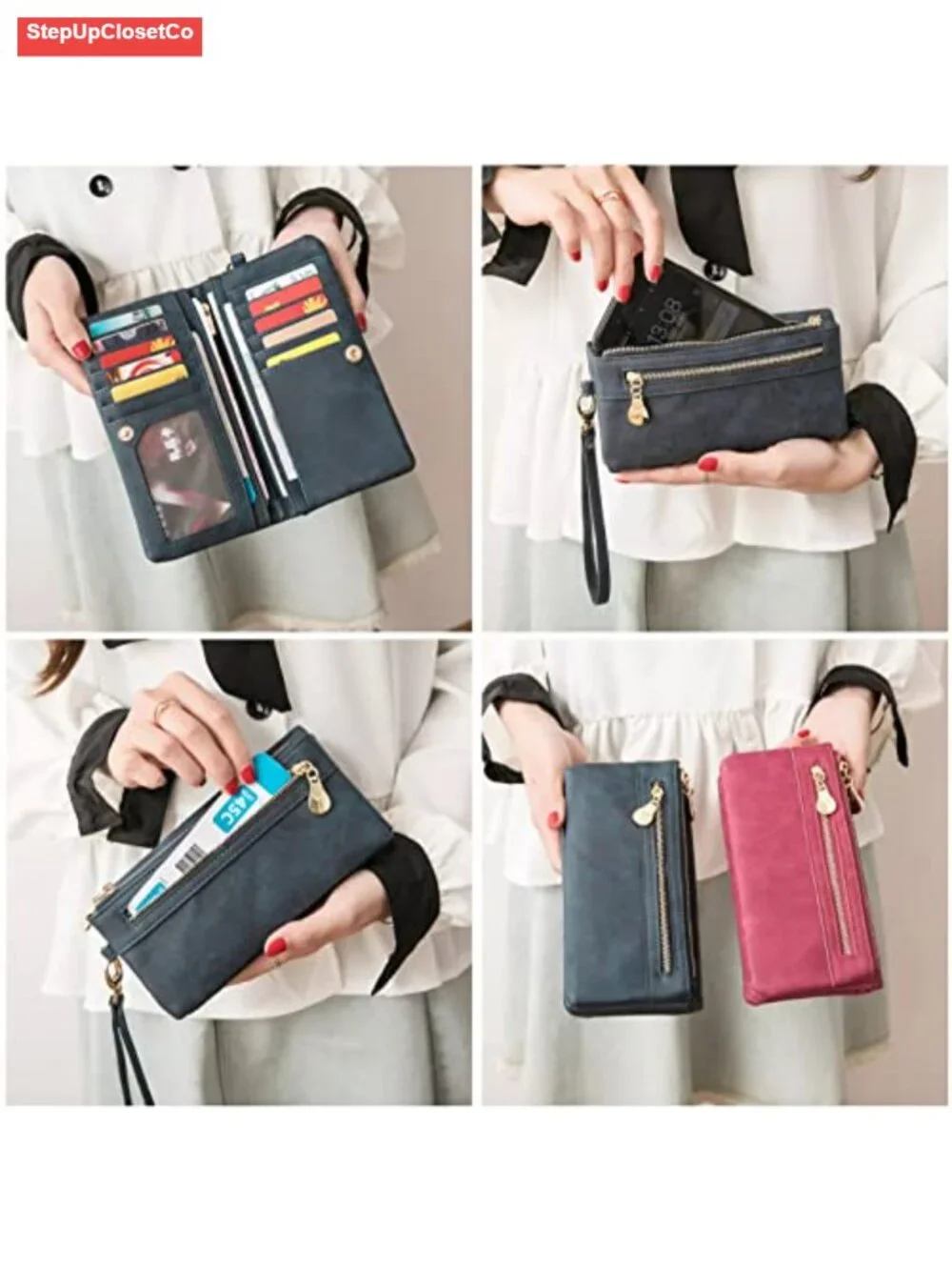 Soft Faux Leather Long Wallet Wristlet with Hand Strap Clutch for Women, Card